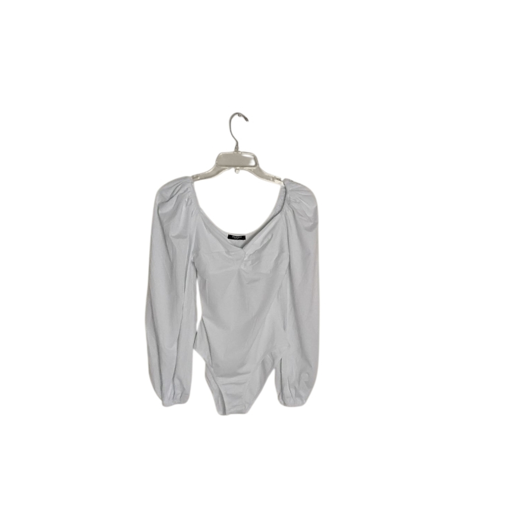 NWT Zeagoo Women's White Bodysuit Long Sleeve Lantern SleeveTwist knot F…